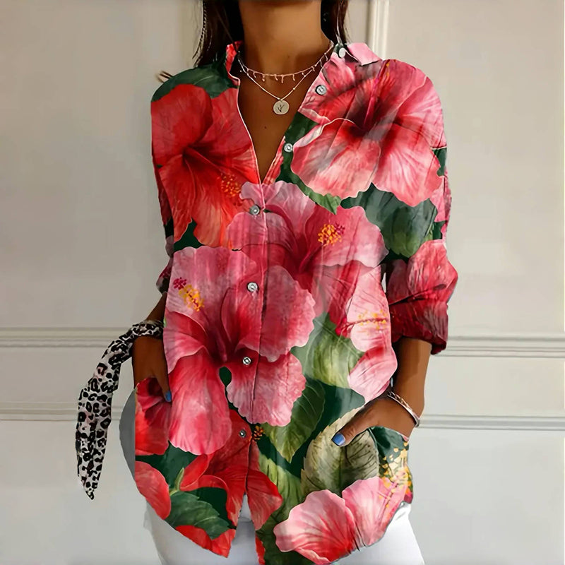 Vibrant Flower Print Women's Blouse - VibreMode