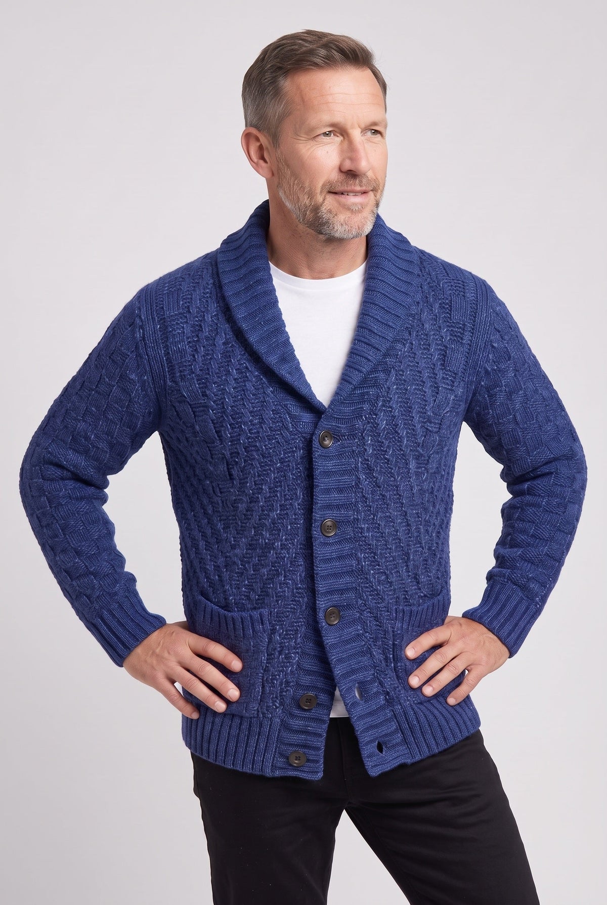 Classic Basket Weave Shawl Collar Cardigan