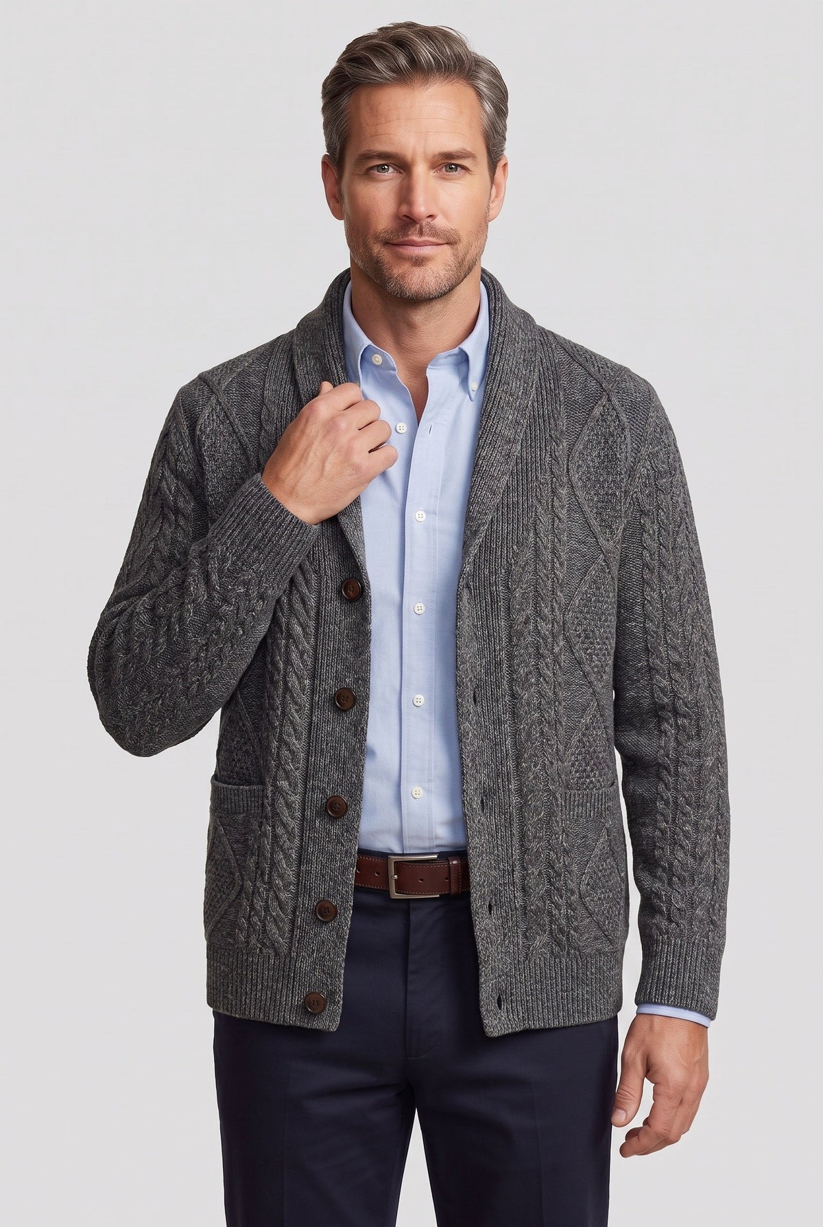 Classic Cable Knit Shawl Collar Cardigan