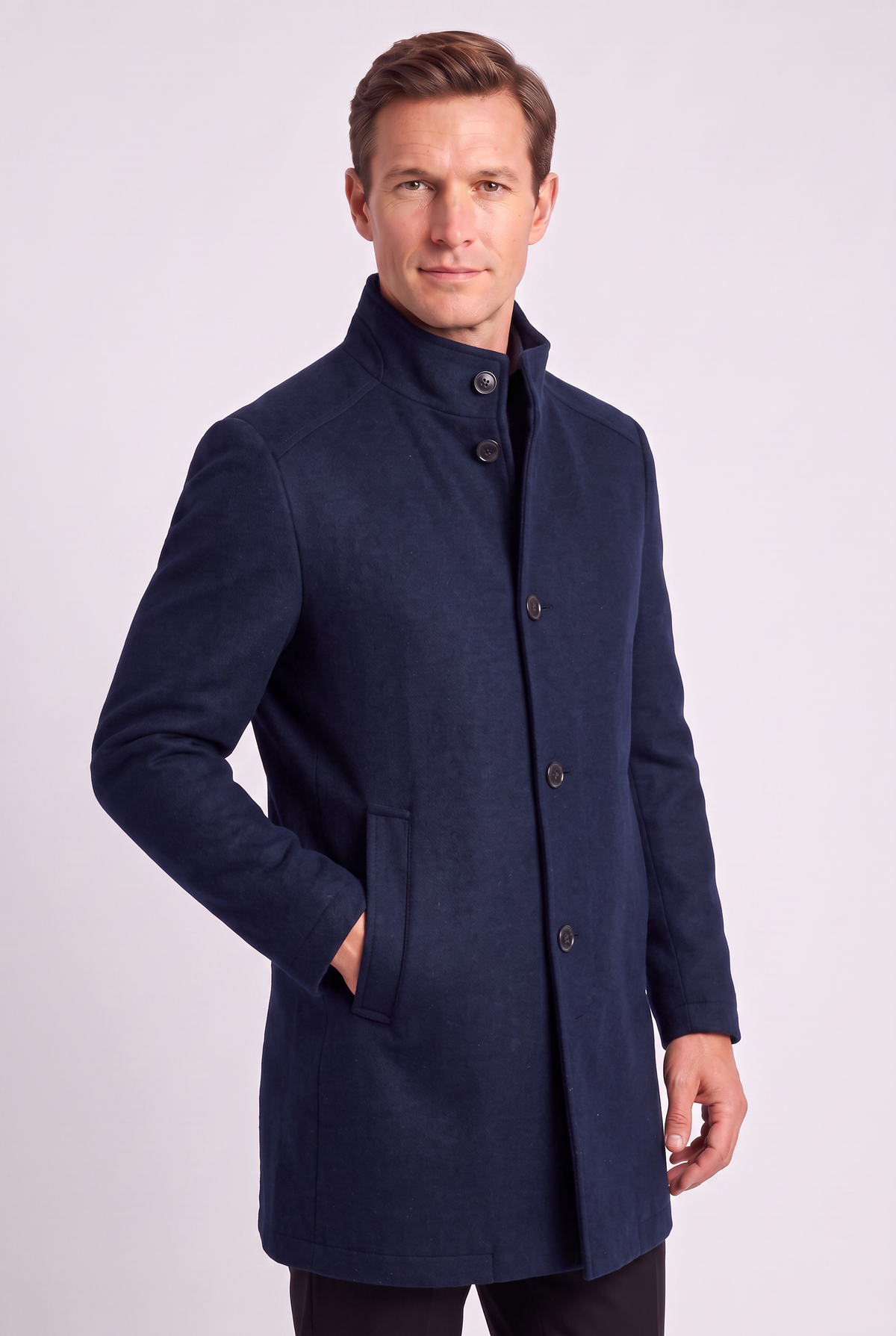 Classic Button Front Stand Collar Coat