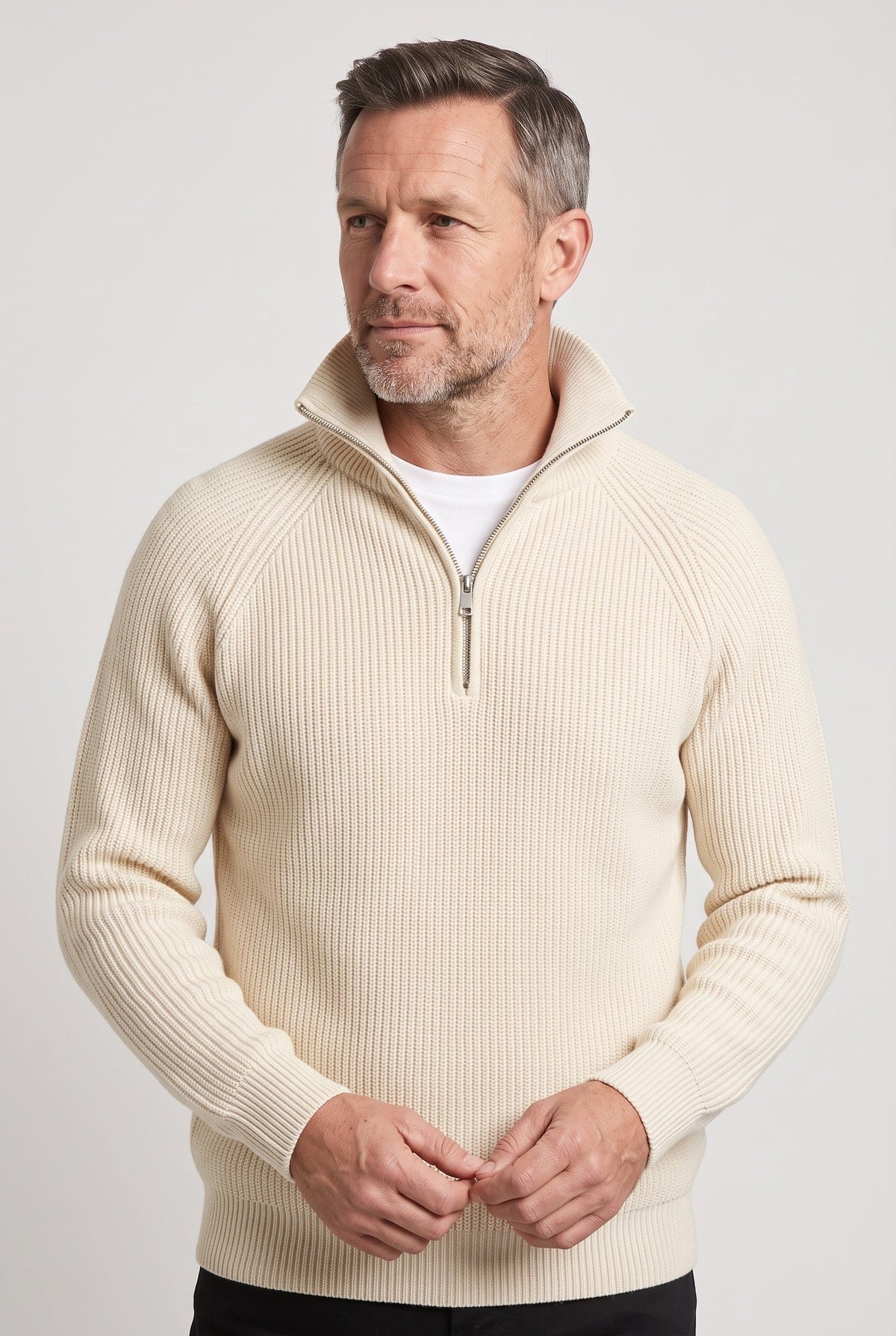 Chunky Rib Quarter Zip Sweater with Raglan Sleeves