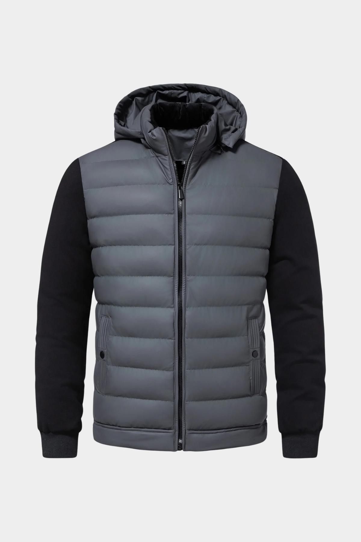 Classic Quilted Jacket with Knit Sleeves and Detachable Hood