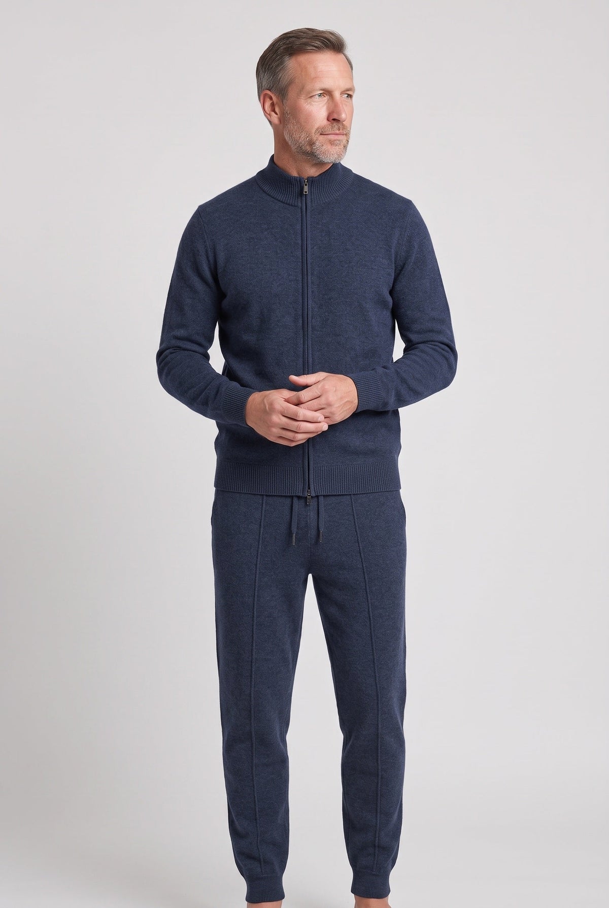 Casual Knit Zip Front Tracksuit with Funnel Neck