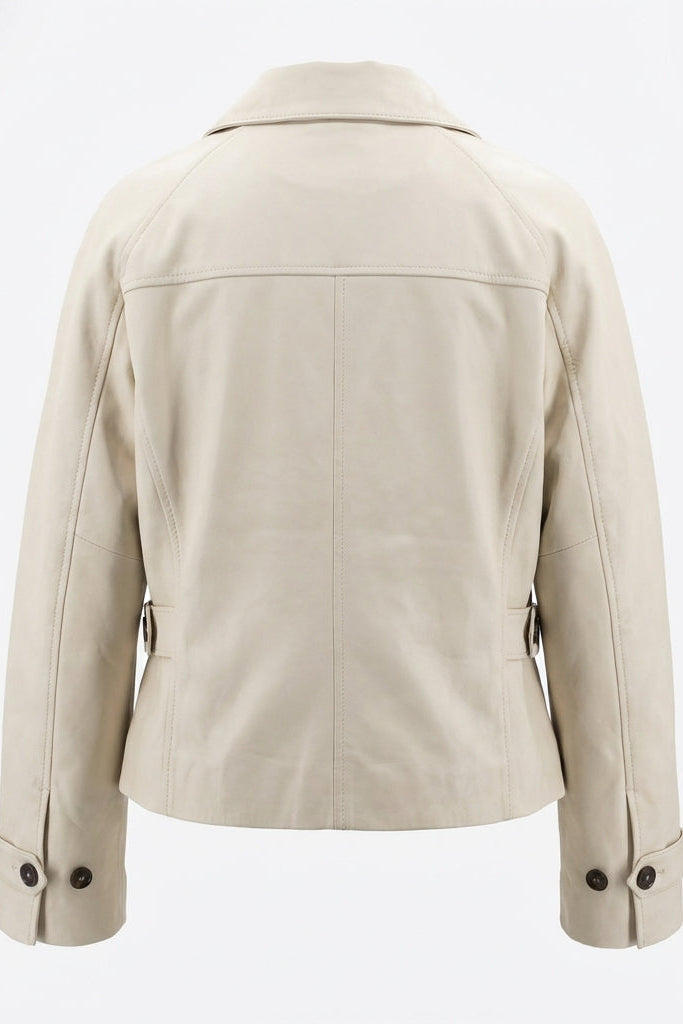 Classic Leather-Look Button Front Jacket with Shirt Collar