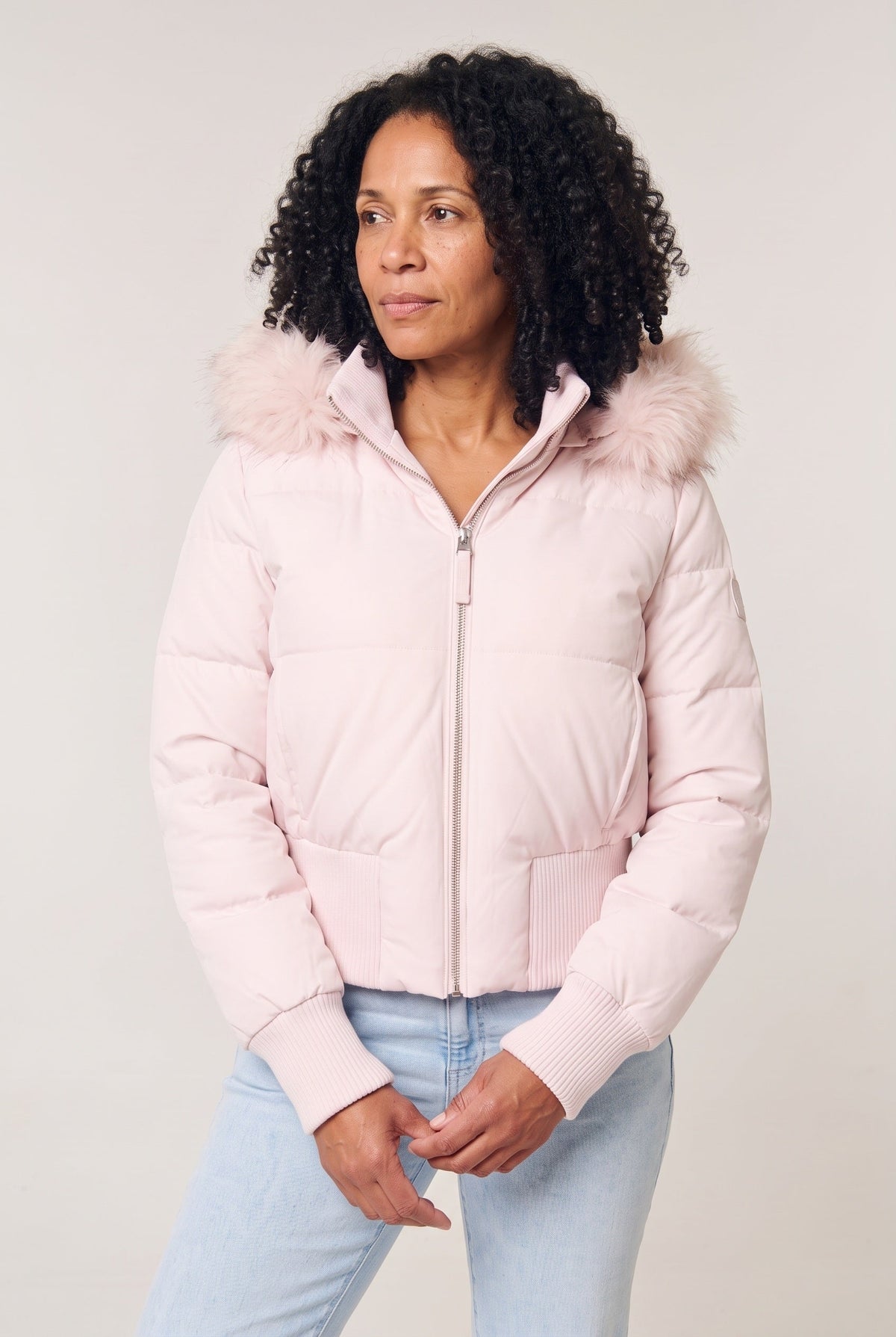 Casual Cropped Puffer Jacket with Ribbed Hem