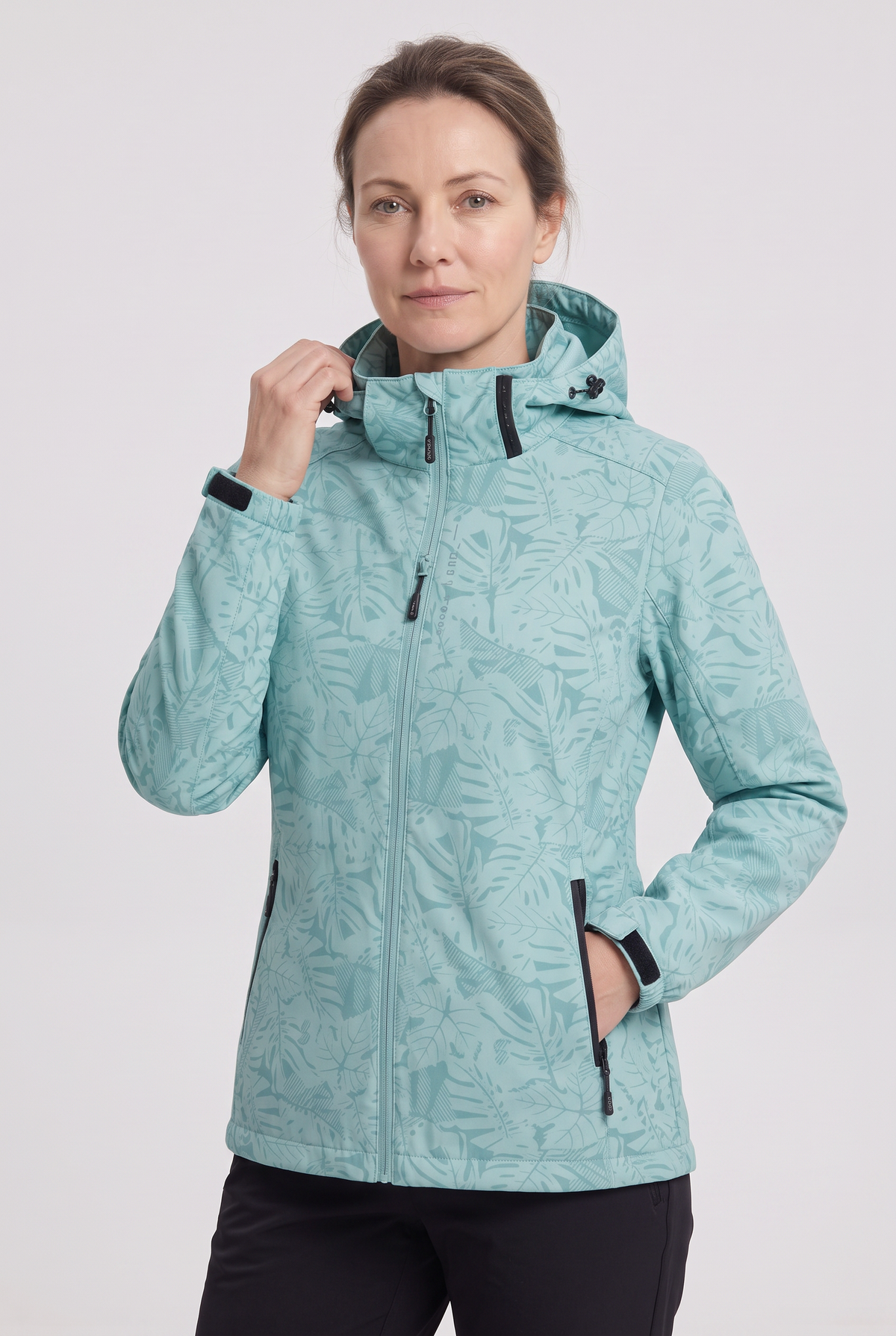 Casual Hooded Rain Jacket with Leaf Print
