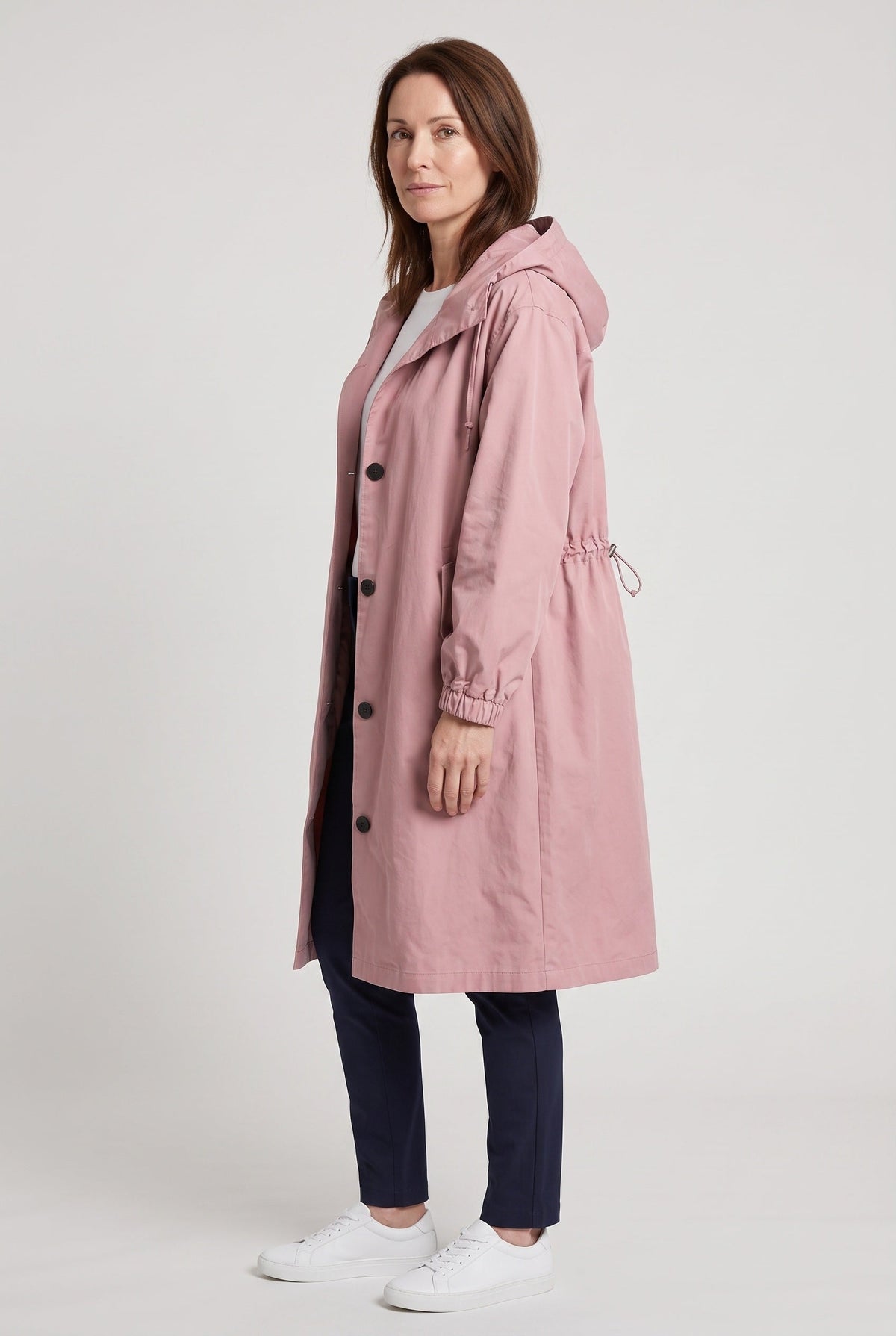 Oversized Hooded Trench Coat with Drawcord Waist