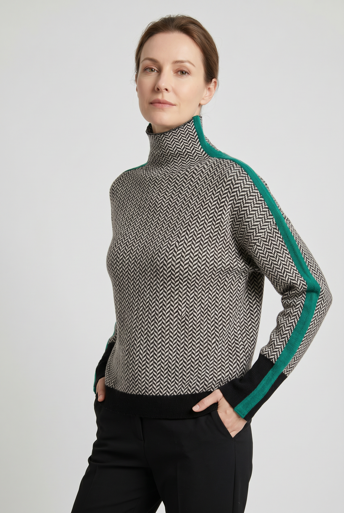 Classic Herringbone Knit Turtleneck Sweater