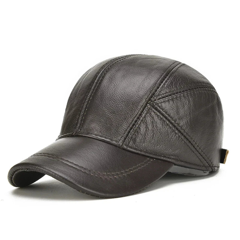Authentic Brown Leather Baseball Cap