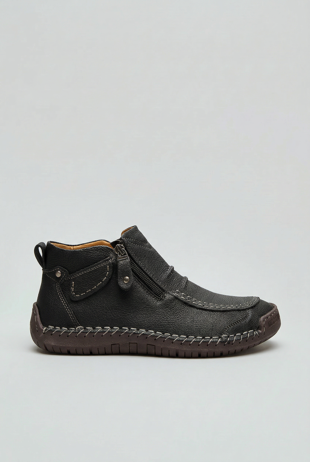 Classic Moc Toe Leather Ankle Boots with Side Zip