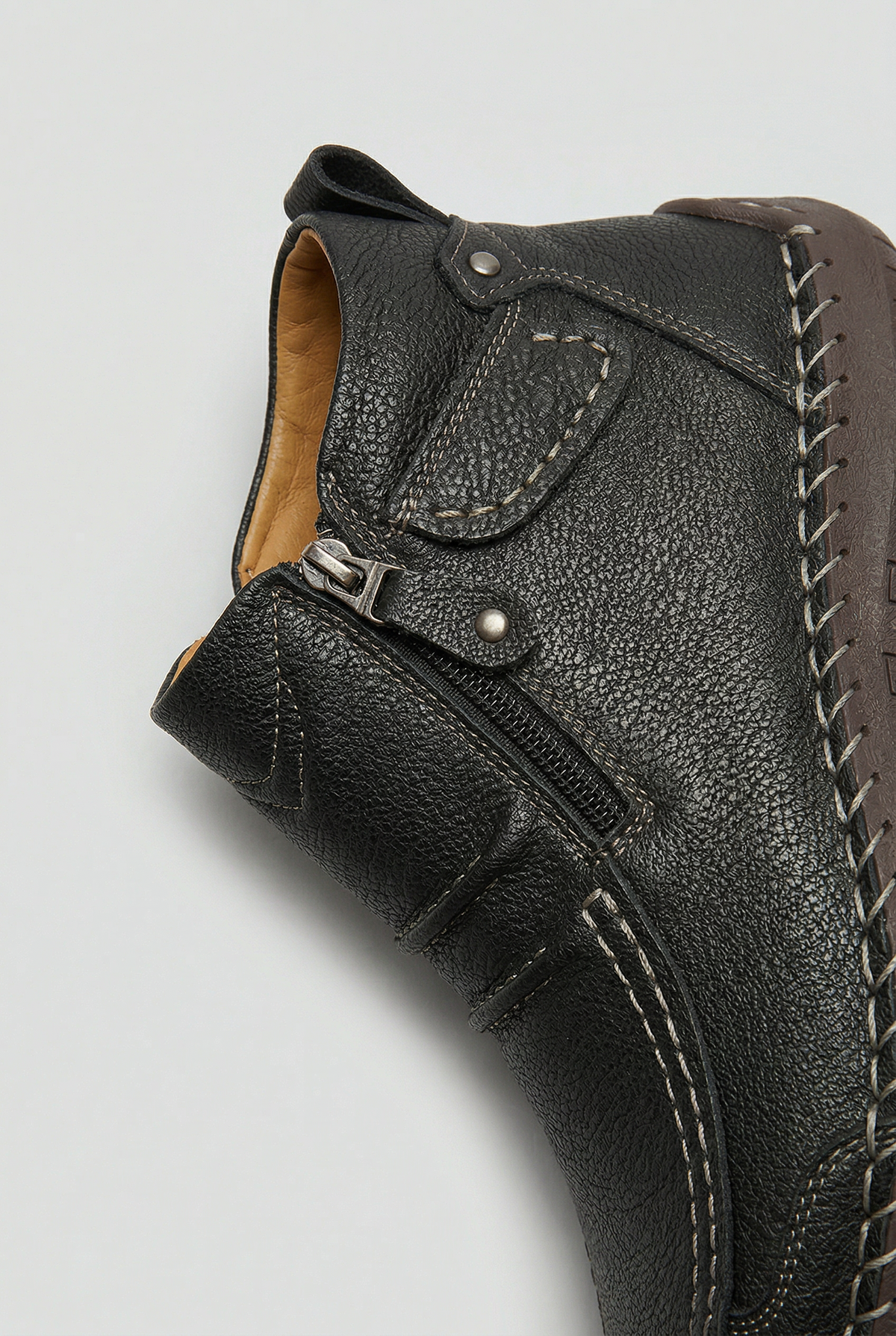 Classic Moc Toe Leather Ankle Boots with Side Zip