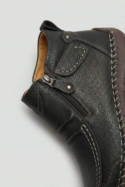 Classic Moc Toe Leather Ankle Boots with Side Zip