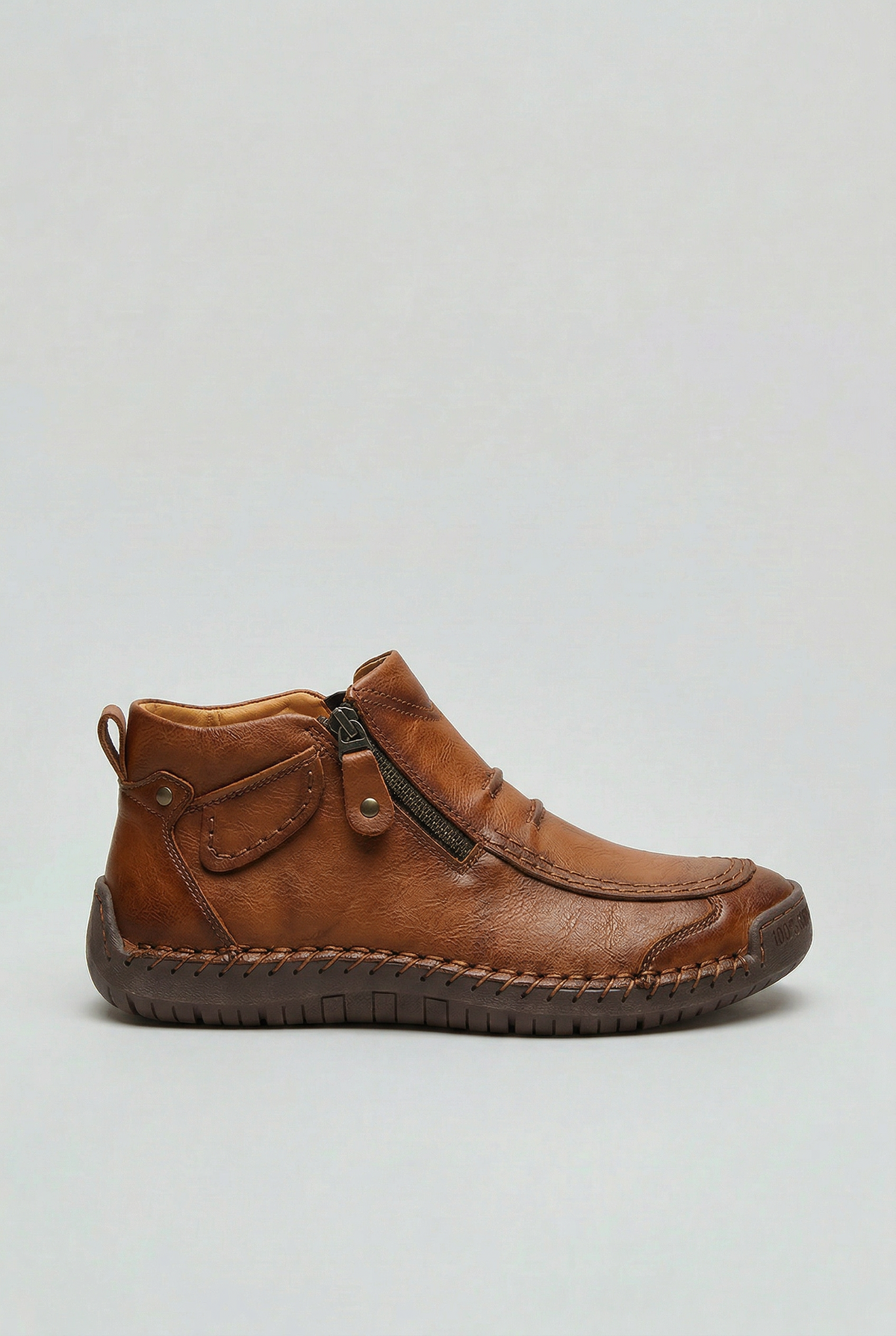 Classic Moc Toe Leather Ankle Boots with Side Zip
