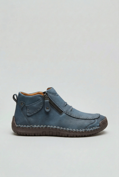 Classic Moc Toe Leather Ankle Boots with Side Zip