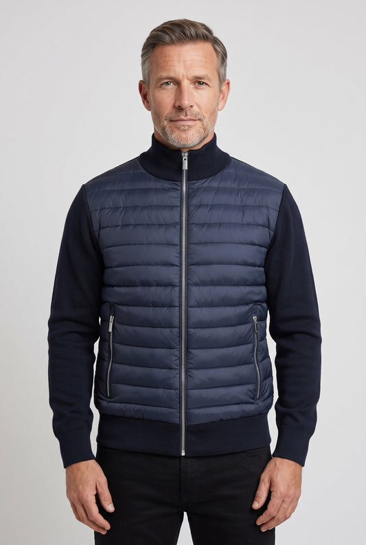 Classic Quilted Front Knit Sleeve Bomber Jacket