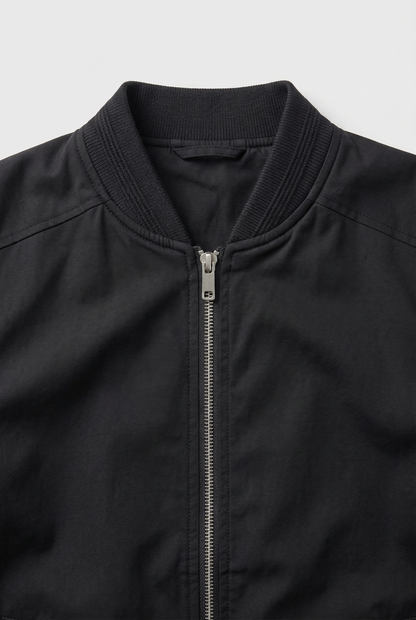 Classic Ribbed Collar Bomber Jacket with Zip Sleeve Pocket