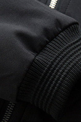 Classic Ribbed Collar Bomber Jacket with Zip Sleeve Pocket