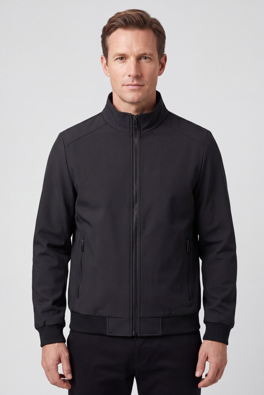 Classic Stand Collar Bomber Jacket with Ribbed Hem