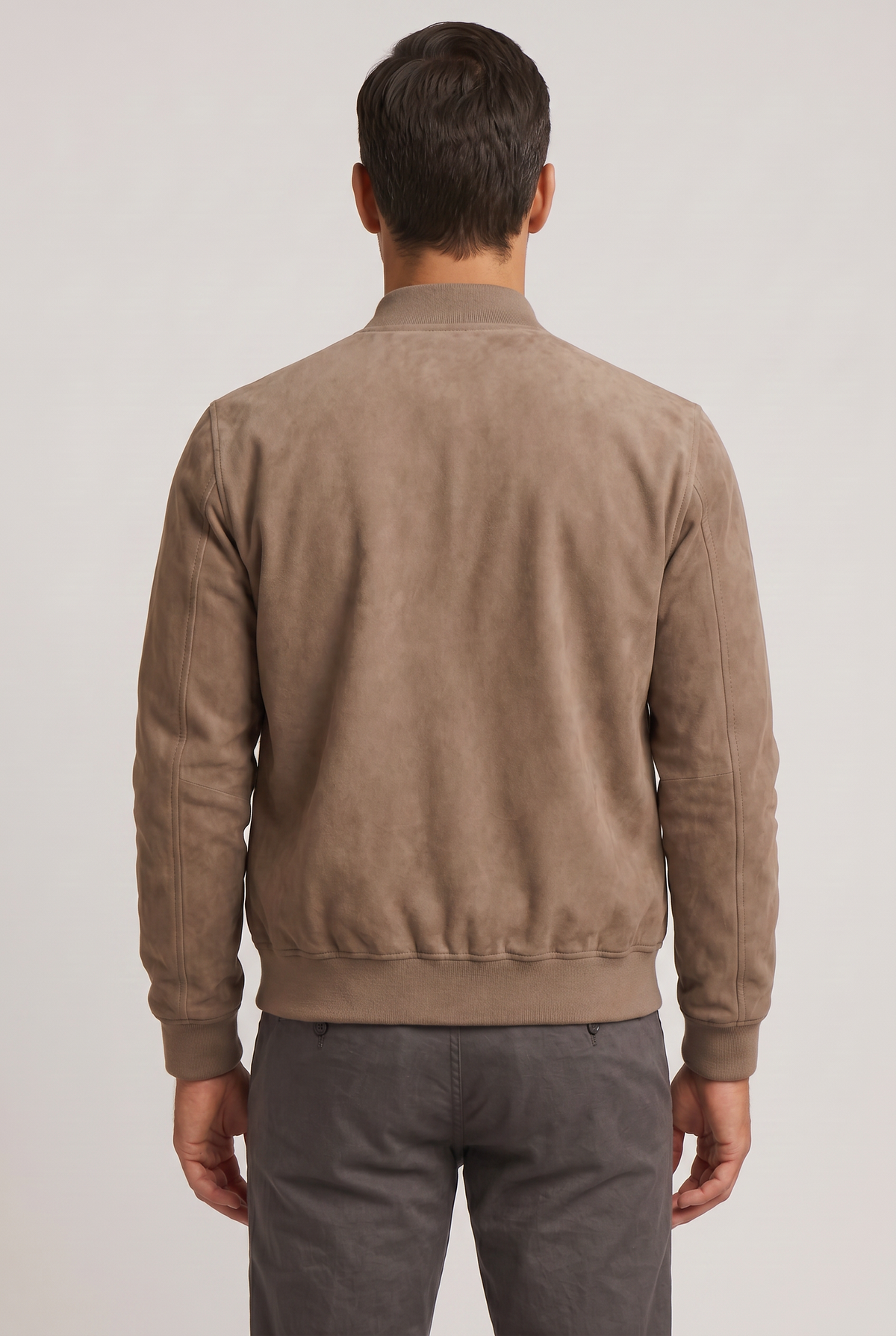 Classic Suede-Look Bomber Jacket with Zip Front