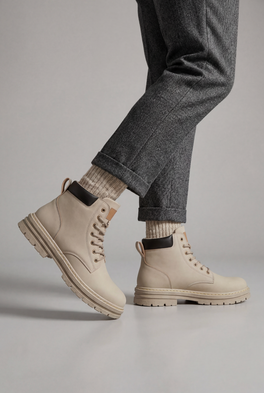 Classic Lace-Up Leather Boots with Chunky Lug Sole