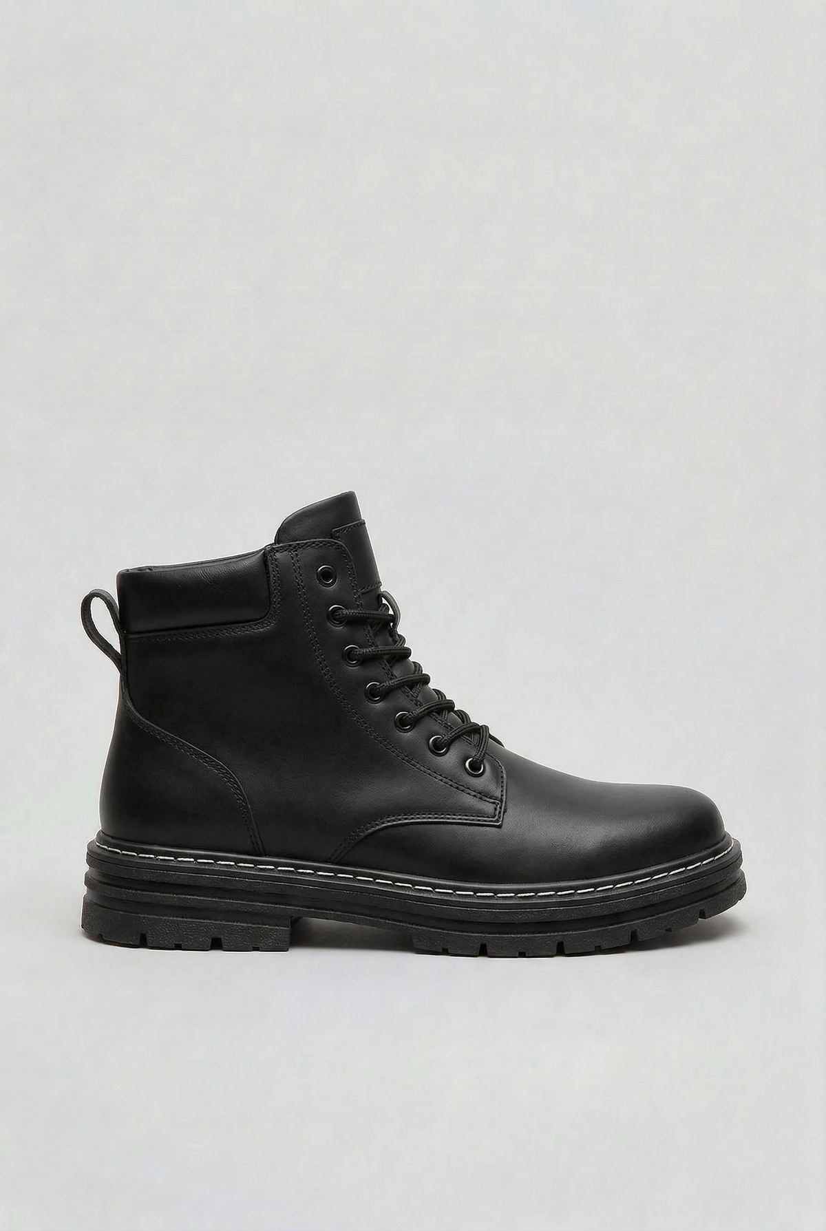 Classic Lace-Up Leather Boots with Chunky Lug Sole