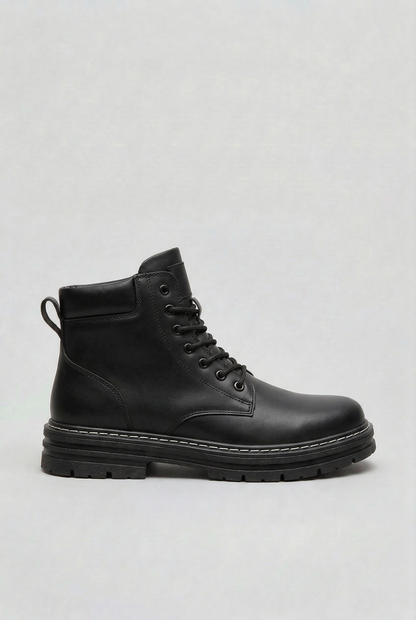 Classic Lace-Up Leather Boots with Chunky Lug Sole