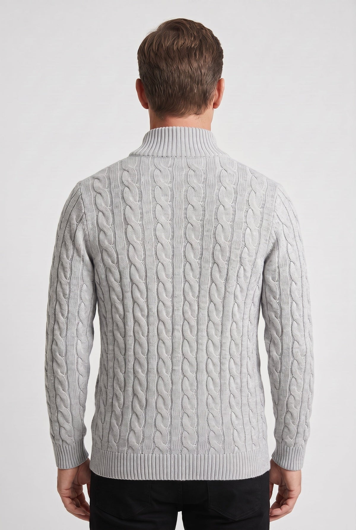 Classic Cable Knit Quarter Zip Sweater with Ribbed Collar