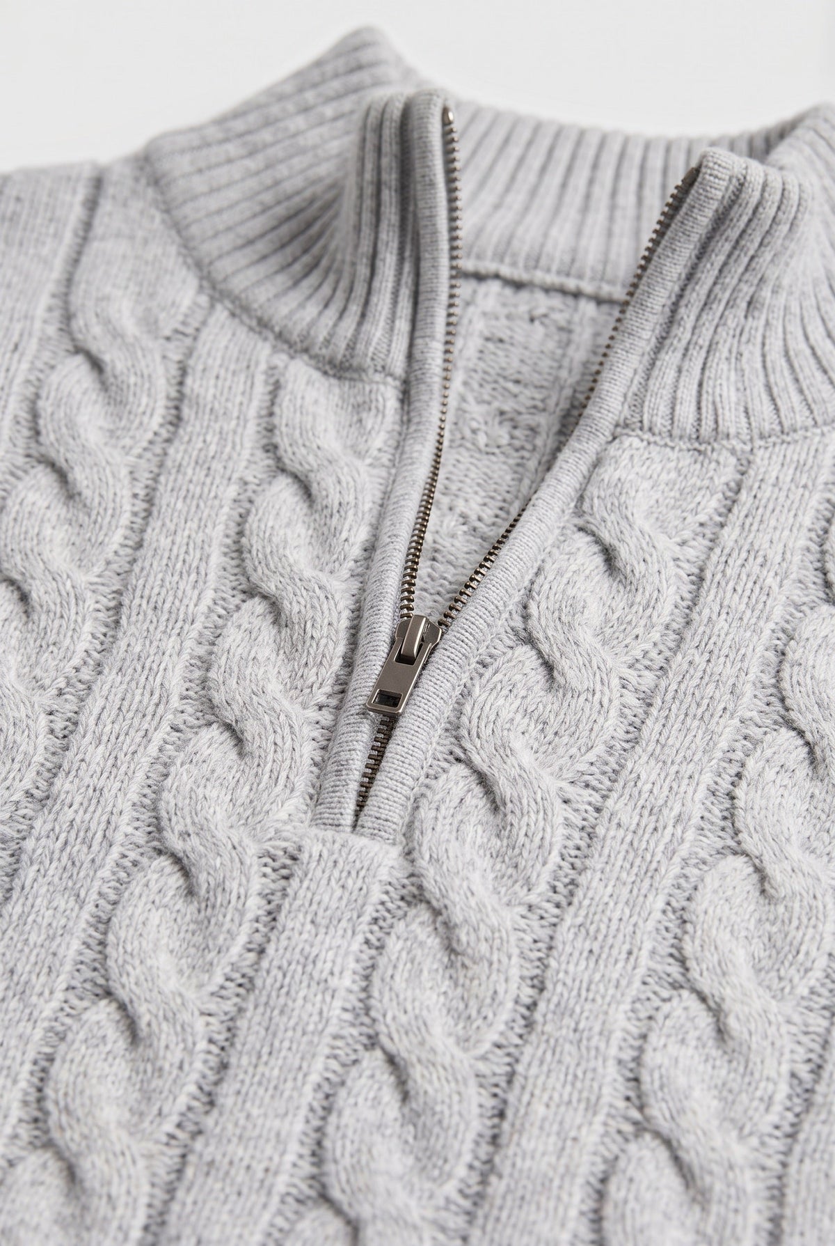 Classic Cable Knit Quarter Zip Sweater with Ribbed Collar