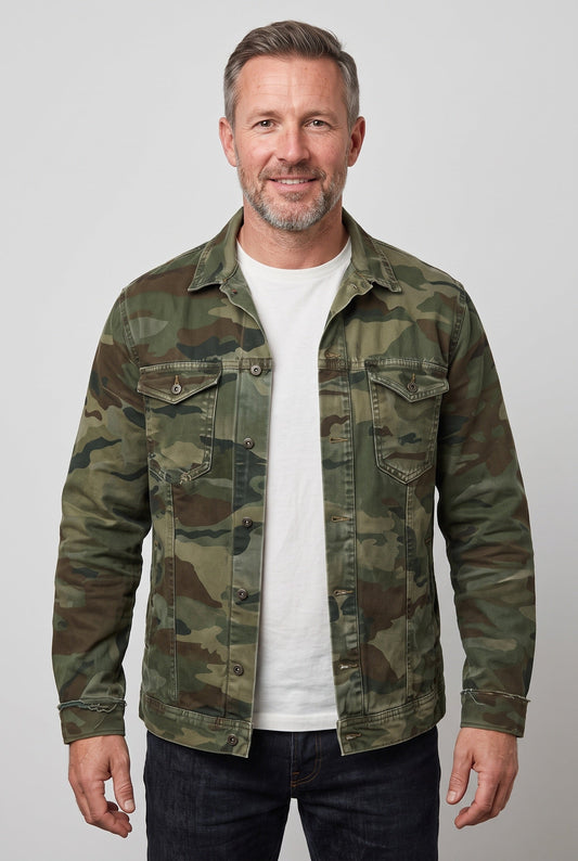 Casual Button Front Camouflage Jacket with Chest Pockets