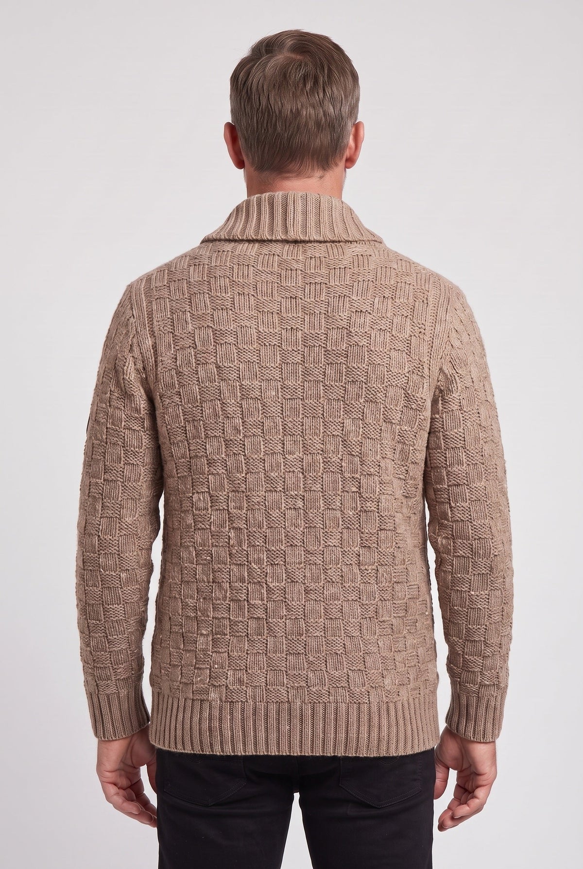 Classic Basket Weave Shawl Collar Cardigan
