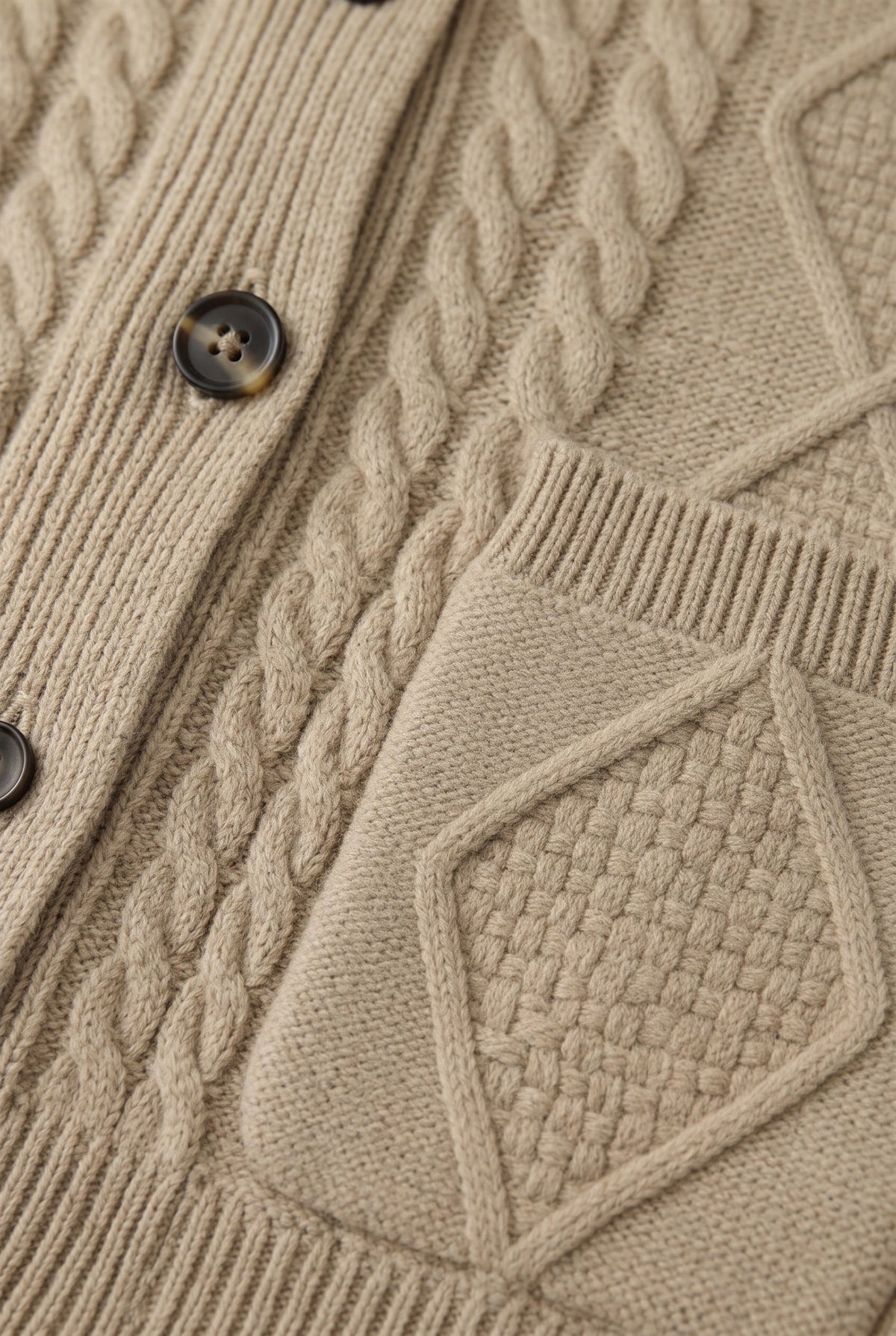 Classic Cable Knit Shawl Collar Cardigan