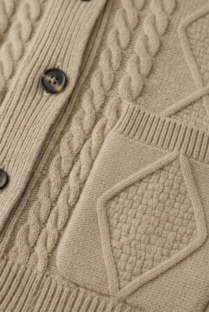 Classic Cable Knit Shawl Collar Cardigan