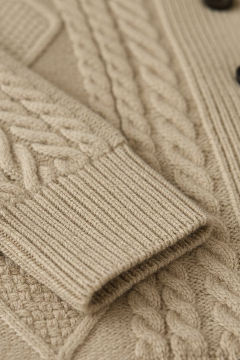 Classic Cable Knit Shawl Collar Cardigan