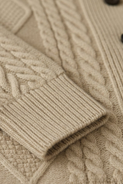 Classic Cable Knit Shawl Collar Cardigan