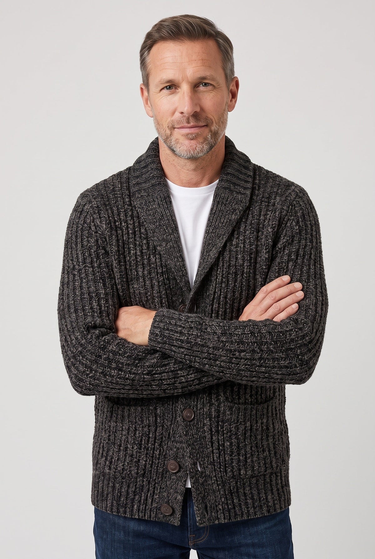 Classic Chunky Rib Knit Cardigan with Button Front