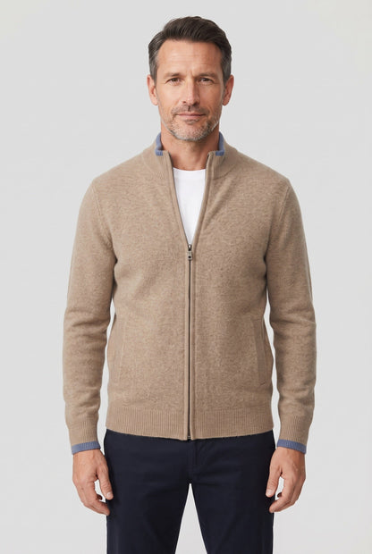 Classic Zip Front Contrast Tipped Cardigan