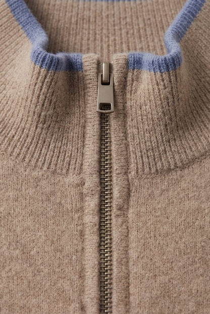 Classic Zip Front Contrast Tipped Cardigan