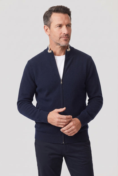 Classic Zip Front Contrast Tipped Cardigan