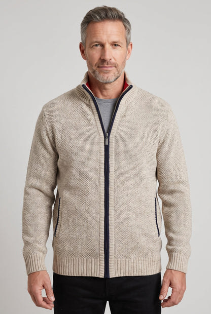 Classic Full Zip Lined Cardigan with Stand Collar