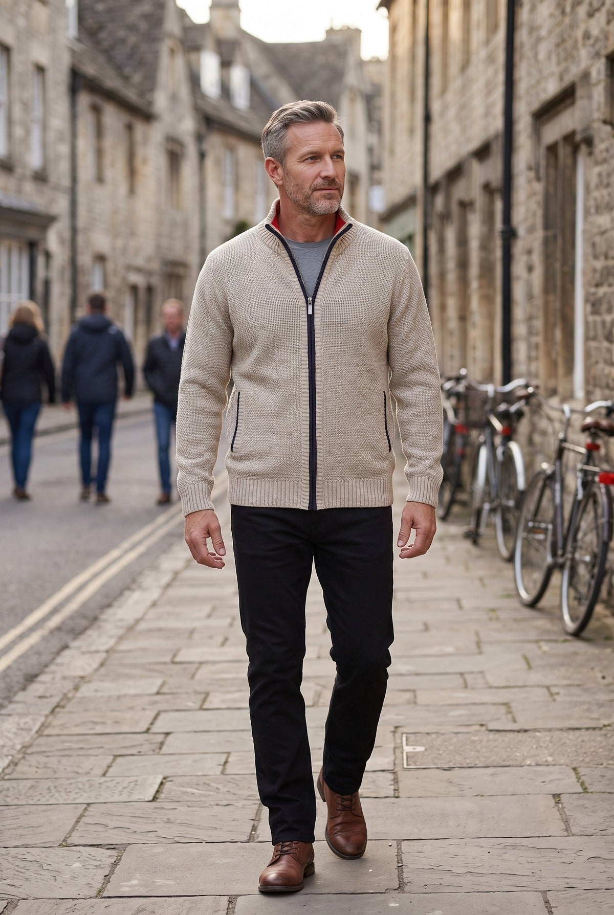 Classic Full Zip Lined Cardigan with Stand Collar