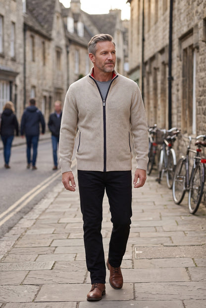 Classic Full Zip Lined Cardigan with Stand Collar