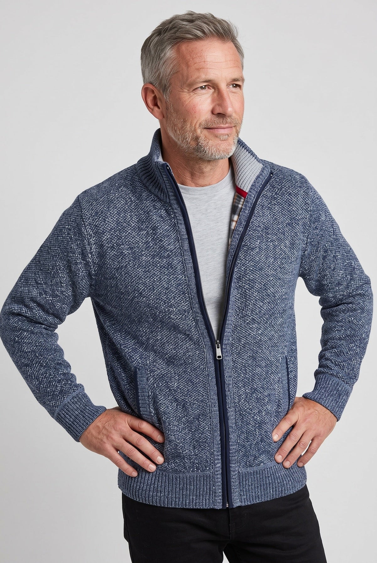 Classic Full Zip Lined Cardigan with Stand Collar