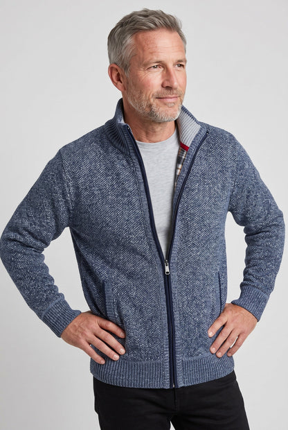 Classic Full Zip Lined Cardigan with Stand Collar