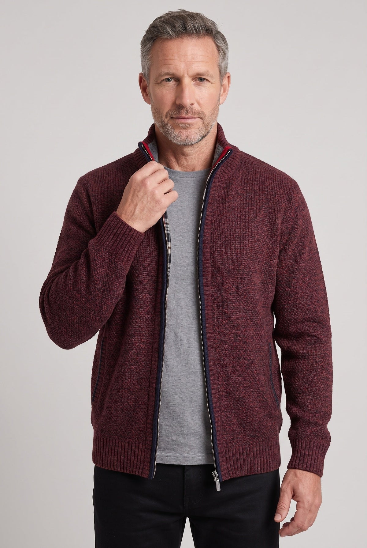 Classic Full Zip Lined Cardigan with Stand Collar