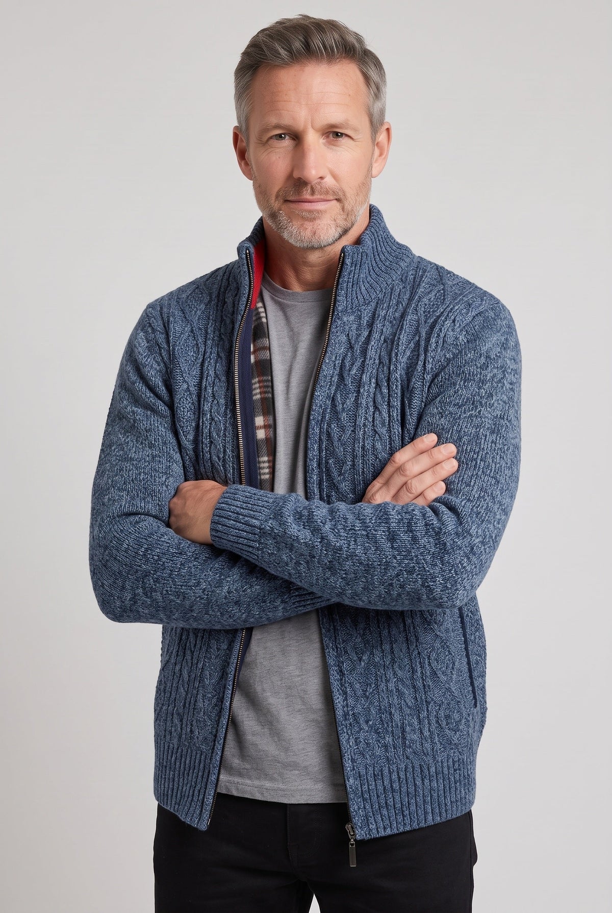 Classic Full Zip Lined Cardigan with Stand Collar
