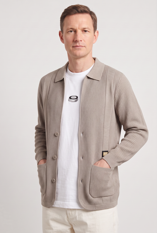 Classic Cotton Cardigan Shirt with Patch Pockets