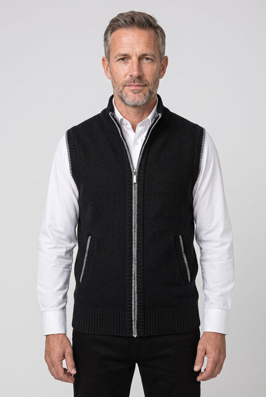 Classic Ribbed Collar Sleeveless Zip-Up Cardigan