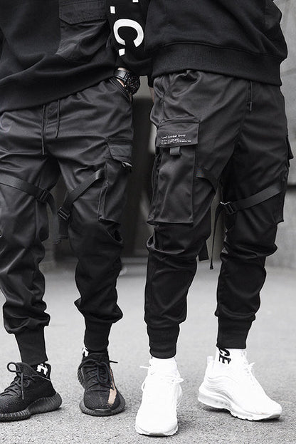 Casual Cotton Cargo Pants with Strap Buckle and Elastic Cuffs