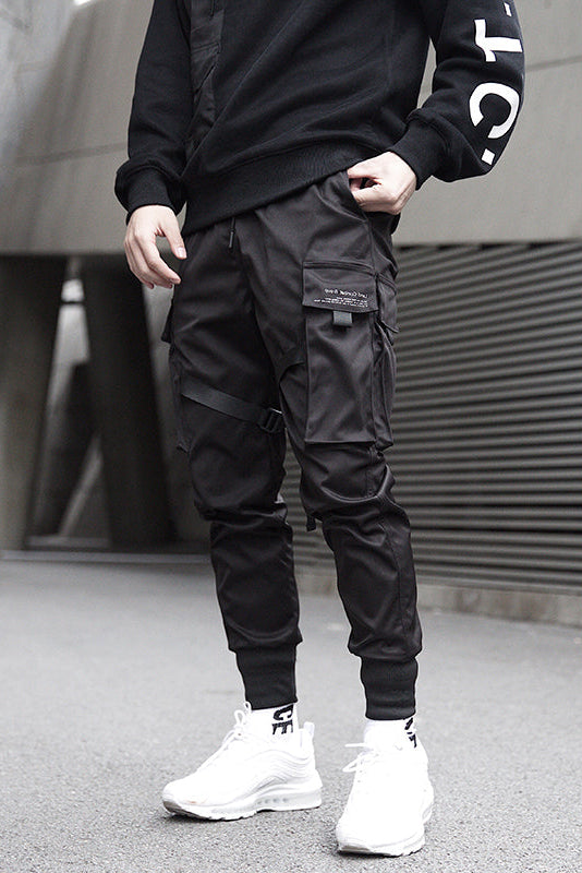 Casual Cotton Cargo Pants with Strap Buckle and Elastic Cuffs
