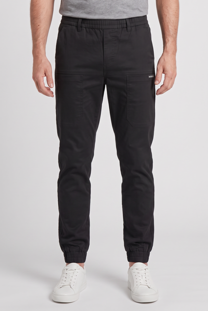 Casual Cotton Cargo Pants with Tapered Leg and Elastic Waistband